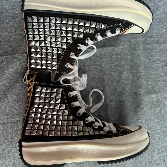 Steve Madden Sz 10 Womens SHARK high top platform sneakers, black studded - Picture 6 of 10